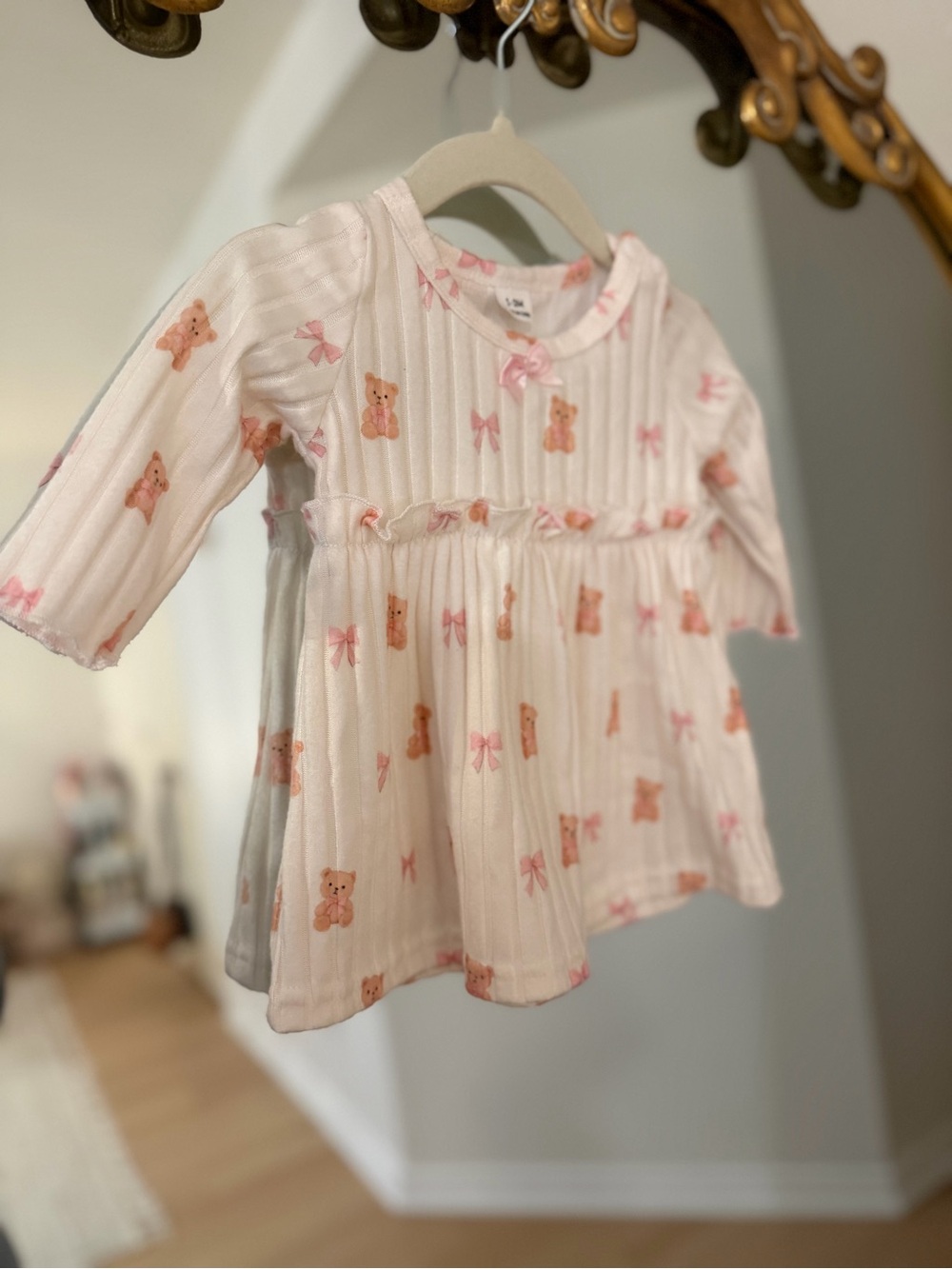 Girls Pink Teddy-Print Long Sleeve Top